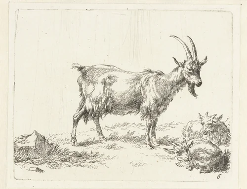 Geit met twee jongen by Nicolaes Pietersz Berchem, print, 1648-1652