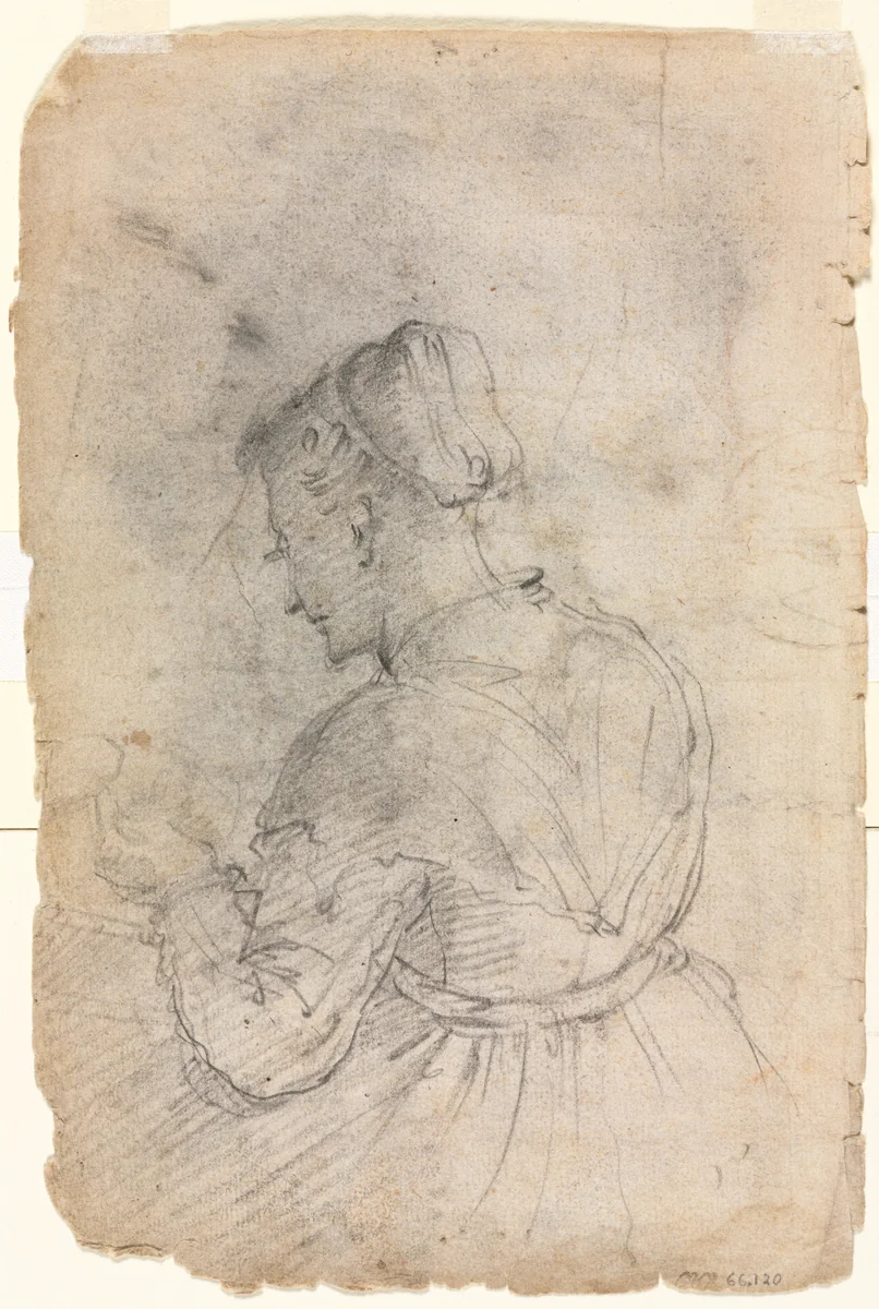 A Kitchen Maid (verso) by Alessandro Casolani, drawing, 1550-1600