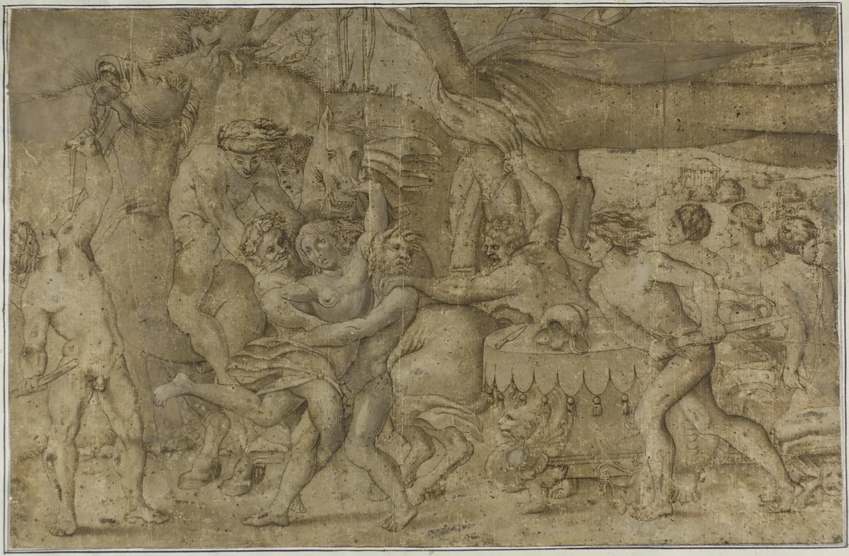 Battle of the Lapiths and Centaurs by Enea Vico, drawing, 1580-1599