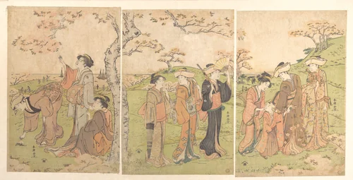 Women and Children Viewing the Cherry Blossoms at Gotenyama by Katsukawa Shunchō (勝川春潮), print, 1777-1797