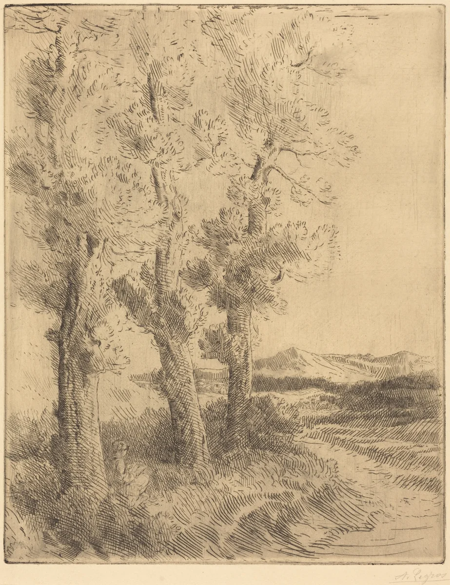 Woman Reading: Lesson under the Trees (La liseuse: La lecture sous les arbres) by Alphonse Legros, print, 1837-1911