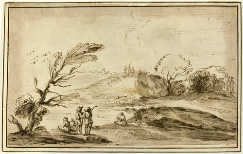 Two Groups of Figures in a Landscape by Giovanni Francesco Barbieri, drawing, 1775-1799