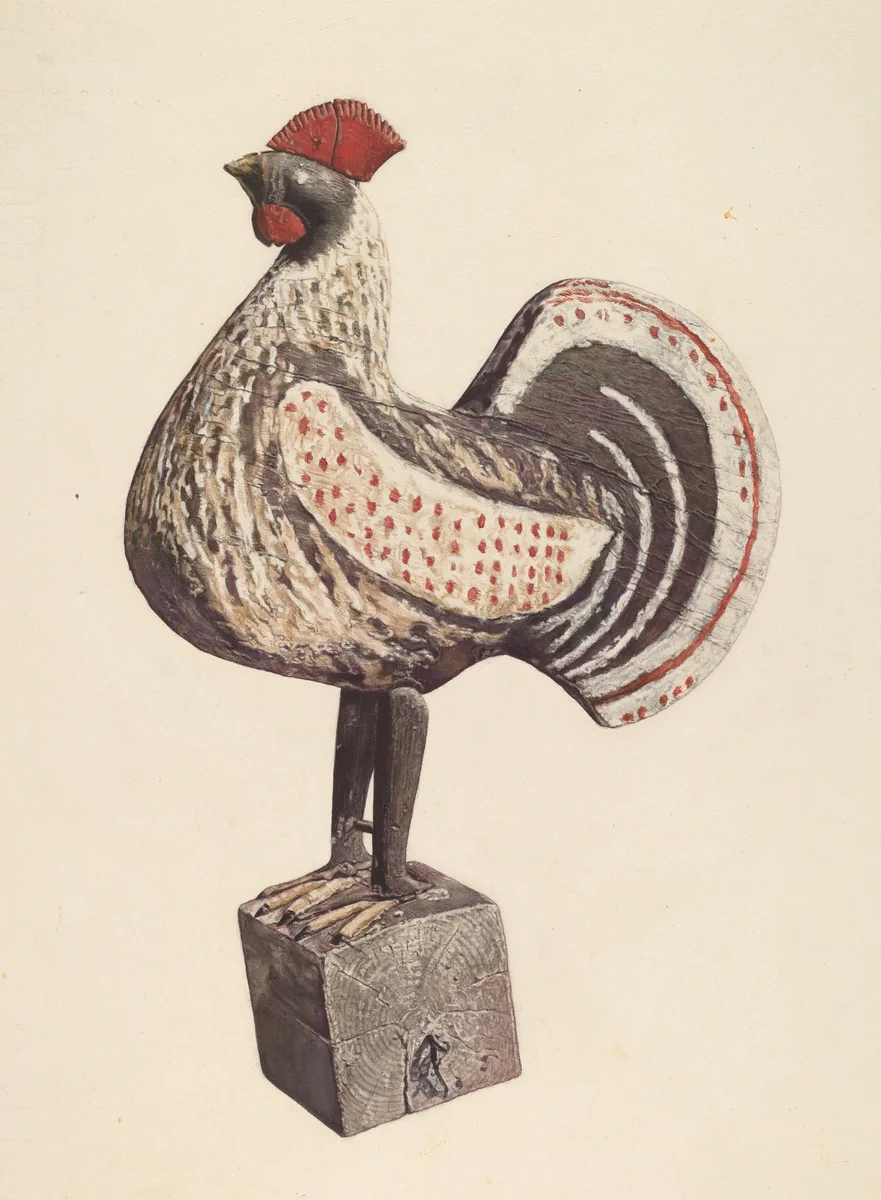 Wooden Rooster by Sadie Berman, index of american design, 1938