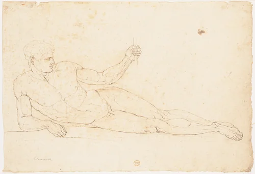 Nude Man Reclining (recto); Man Facing Left with Out-stretched Arms (verso) by anonymous, drawing, 1800-1822