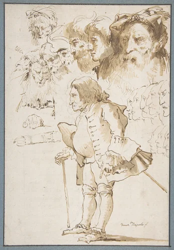 Caricature of a Gentleman and Other Studies by Giovanni Domenico Tiepolo, drawing, 1727-1804