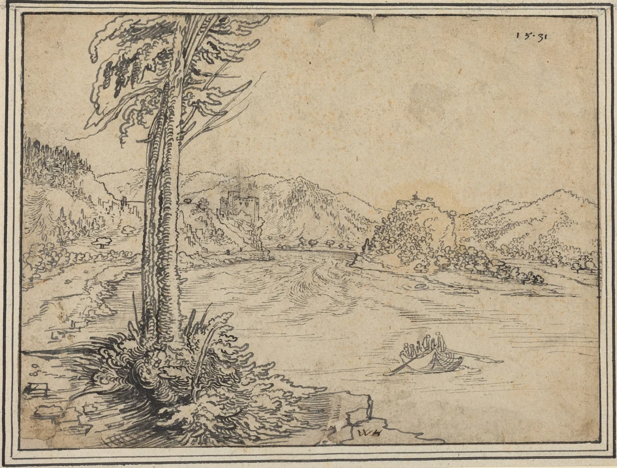 The Rapids of the Danube near Grein by Wolf Huber, drawing, 1531