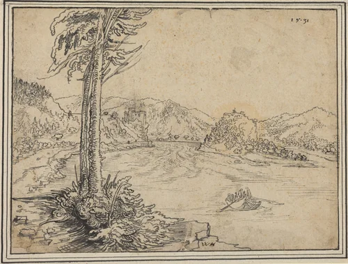 The Rapids of the Danube near Grein by Wolf Huber, drawing, 1531