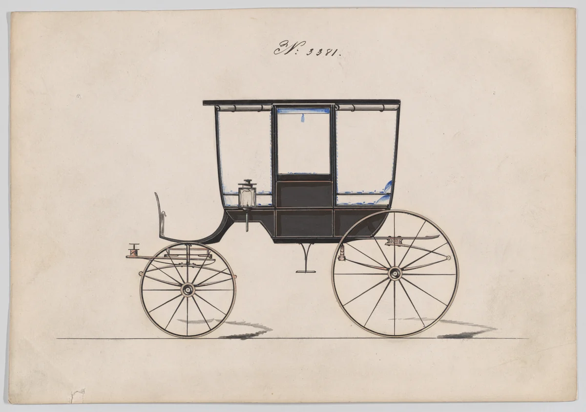Design for 6 seat Rockaway, no. 3381 by Brewster & Co., drawing, 1877