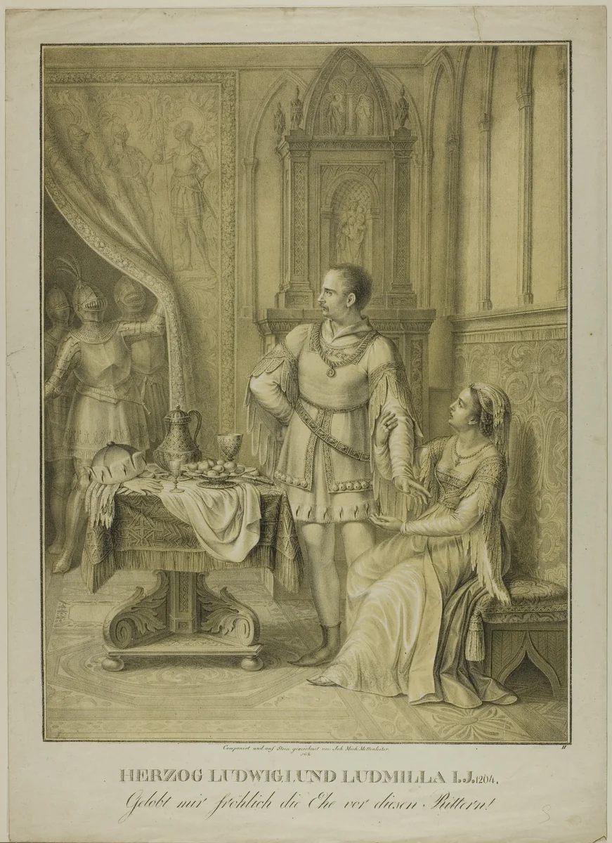Herzog Ludwig I and Ludmilla by Johann Michael Mettenleiter, print, 1780-1853