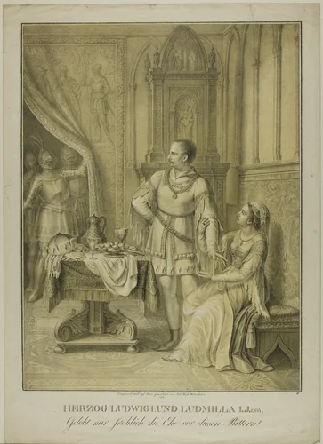 Herzog Ludwig I and Ludmilla by Johann Michael Mettenleiter, print, 1780-1853