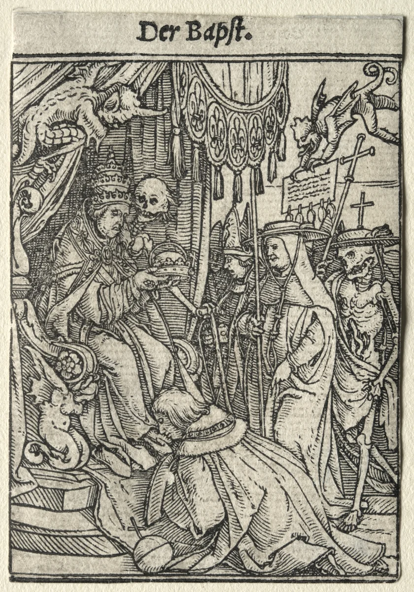 Dance of Death: The Pope by Hans Holbein the Younger, print, 1521-1531