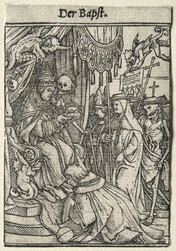Dance of Death: The Pope by Hans Holbein the Younger, print, 1521-1531