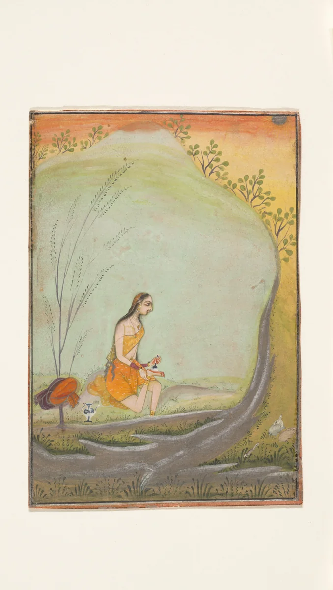 A Lady Applying Henna to Her Foot by Ustad Mohamed, painting, 1710-1740