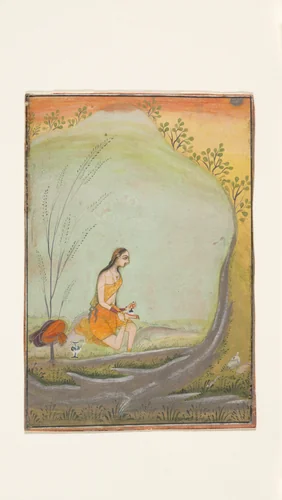 A Lady Applying Henna to Her Foot by Ustad Mohamed, painting, 1710-1740