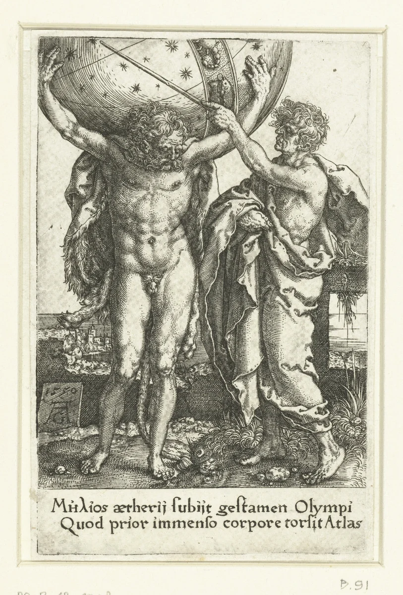 Hercules en Atlas by Unknown, print, 1550