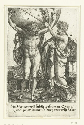 Hercules en Atlas by Unknown, print, 1550