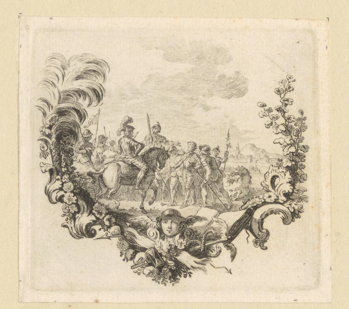 Johann Cicero van Brandenburg als overwinnaar by Georg Friedrich Schmidt, print, 1751