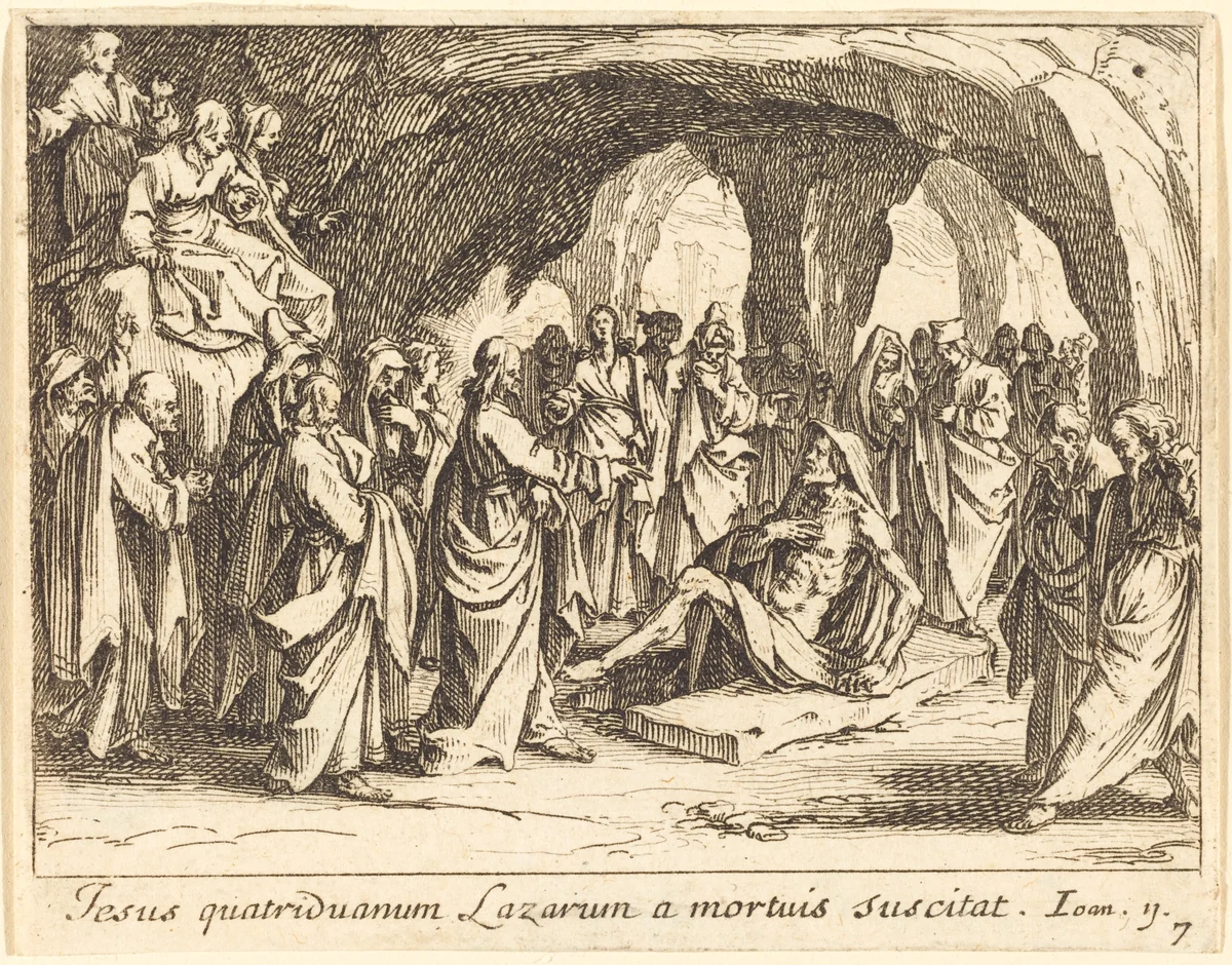 Raising of Lazarus by Jacques Callot, print, 1635