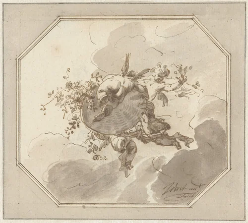 Ontwerp voor plafondschildering met putti met korf by Jacob de Wit, drawing, 1705-1754
