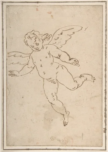 Cupid Flying by Luca Cambiaso, drawing, 1527-1585