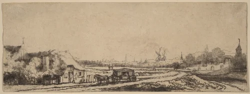 Landscape with a Coach by Philips Koninck, print, 1619-1688