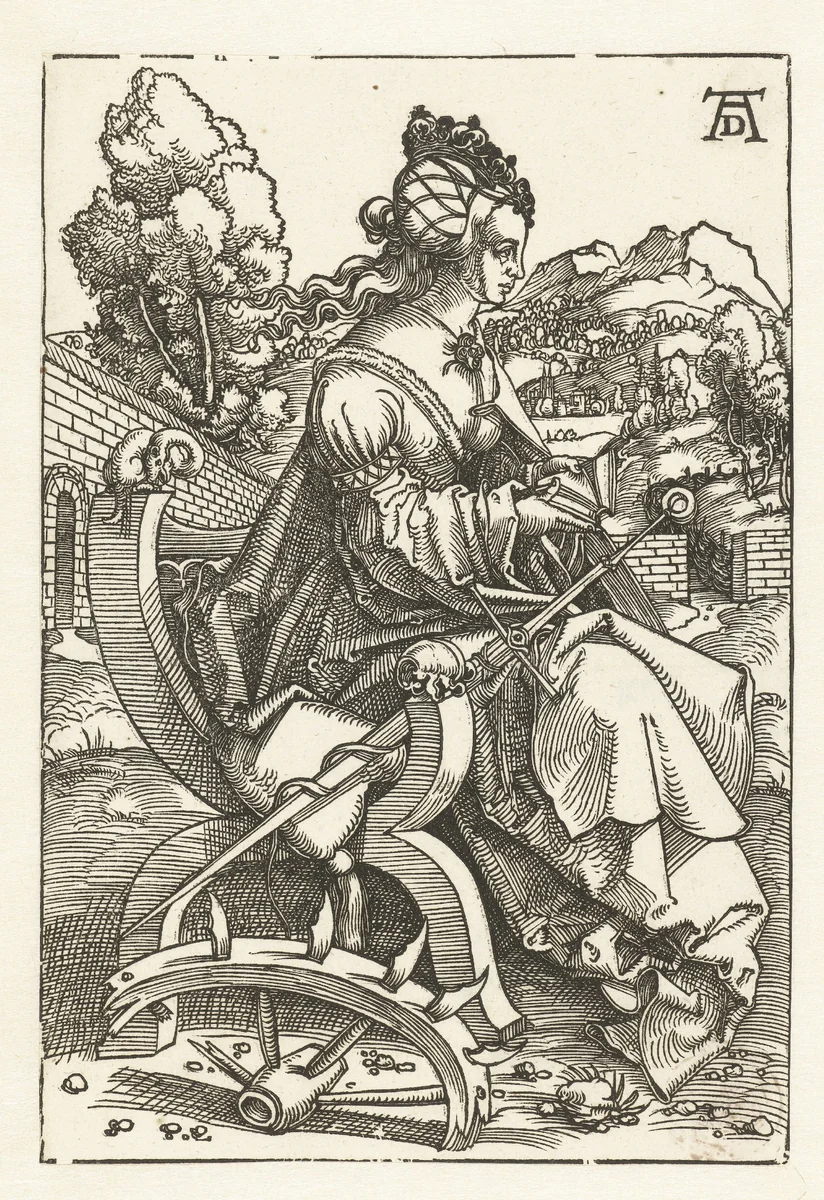 Catharina van Alexandrië met gebroken wiel by Hans Baldung Grien, print, 1505-1507