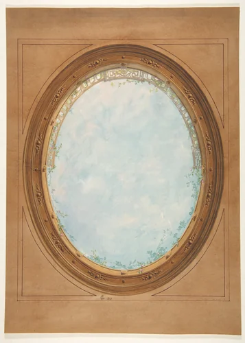 Design for a ceiling with trompe l'oeil balustrade and sky by Jules-Edmond-Charles Lachaise, drawing, 1869