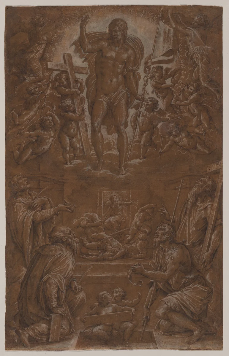 The Risen Christ Adored by Saints and Angels by Giorgio Vasari, drawing, 1566-1568