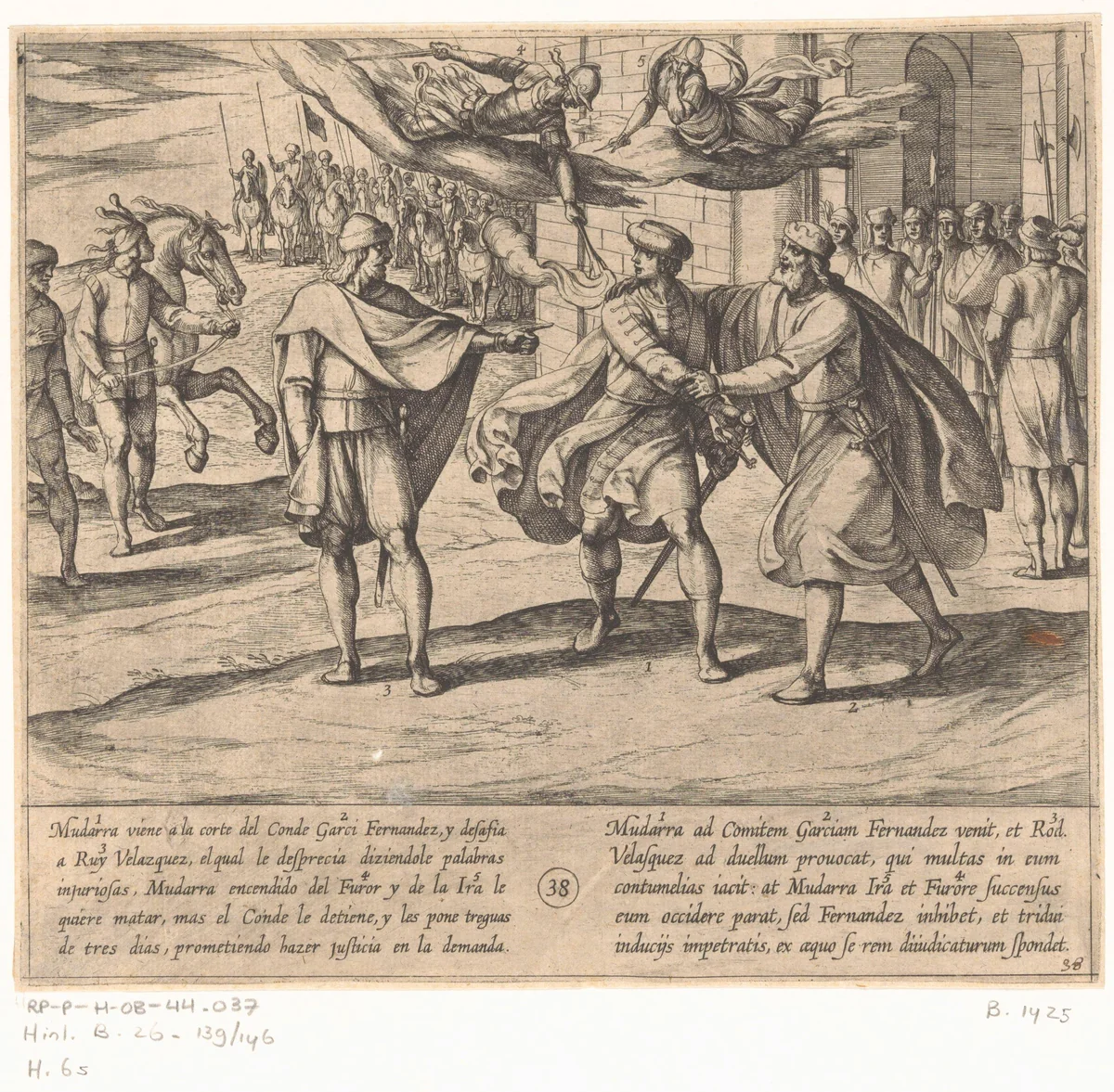Mudarra daagt Ruy Velazquez uit en een driedaags bestand wordt gesloten by Antonio Tempesta, print, 1612