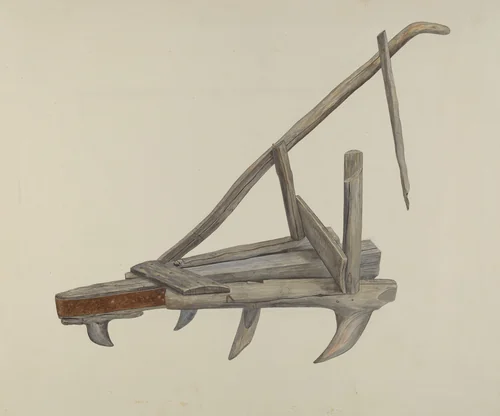 Wooden Harrow or Cultivator by Wilbur M Rice, index of american design, 1937