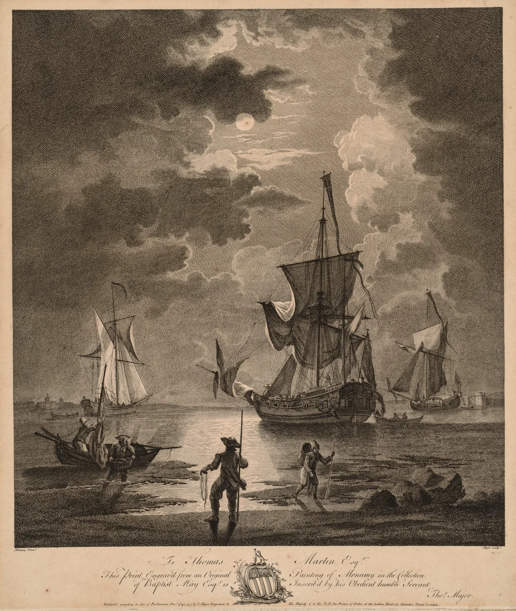 A View of the Sea by Moonlight by Thomas Major, print, 1757