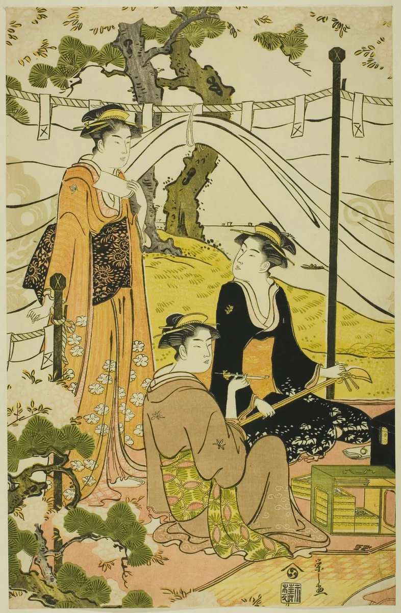 Viewing Cherry Blossoms at Goten Hill by Chobunsai Eishi, print, 1782-1792