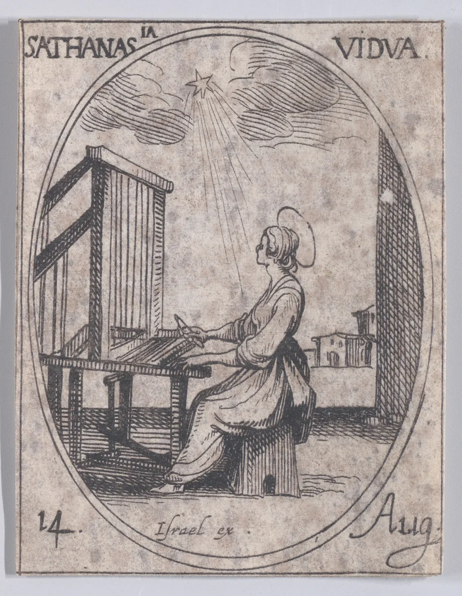 Ste. Athanase, veuve (St. Athanasia, Widow), August 14th, from "Les Images De Tous Les Saincts et Saintes de L'Année" (Images of All of the Saints and Religious Events of the Year) by Jacques Callot, print, 1636