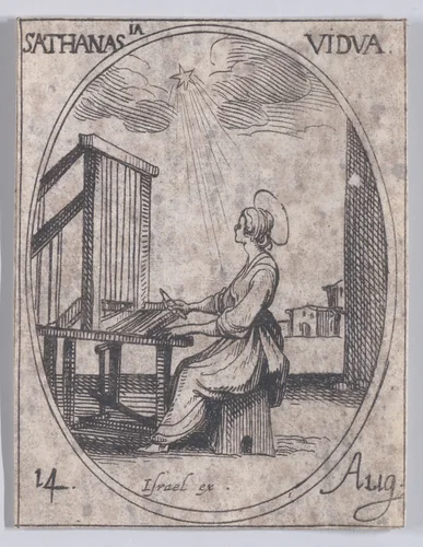 Ste. Athanase, veuve (St. Athanasia, Widow), August 14th, from "Les Images De Tous Les Saincts et Saintes de L'Année" (Images of All of the Saints and Religious Events of the Year) by Jacques Callot, print, 1636