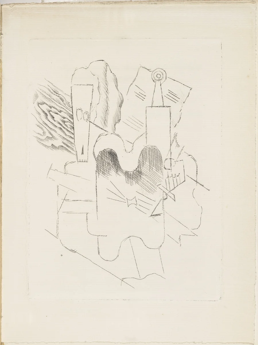 Still Life with Skull (Nature morte au crâne) from Le Siège de Jérusalem: Grande tentation céleste de Saint Matorel by Pablo Picasso, illustrated book, 1913