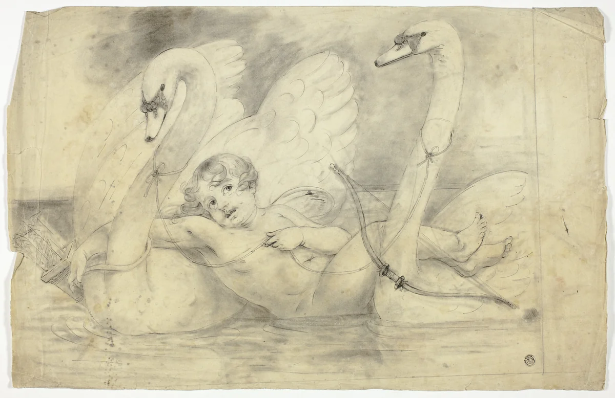 Cupid and Swans by John Downman, drawing, 1770-1824