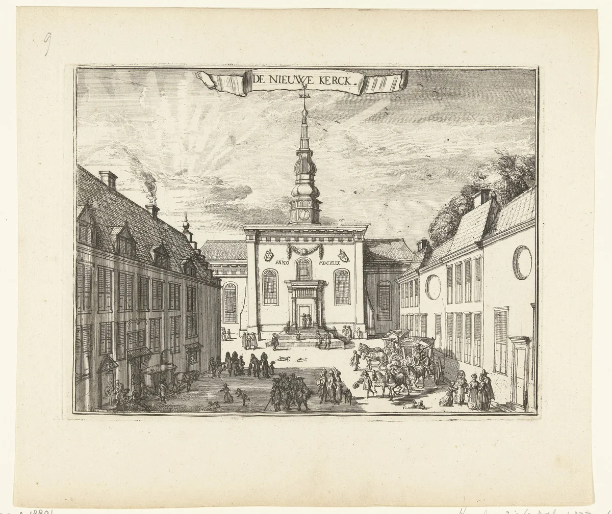 Gezicht op de Nieuwe Kerk te Haarlem by Romeyn de Hooghe, print, 1688-1689