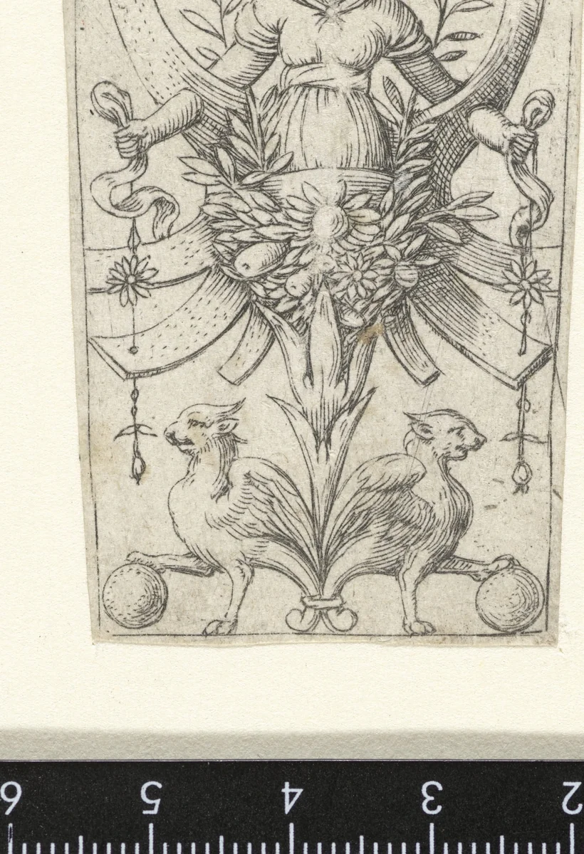 Ornament met vrouwelijke halffiguur by Unknown, print, 1550