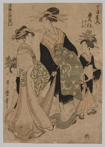 Courtesans and Attendants by Kitagawa Utamaro (喜多川歌麿), print, 1753-1806