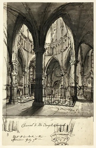 Chancel to the Temple Church by Augustus Charles Pugin, drawing, 1807-1809