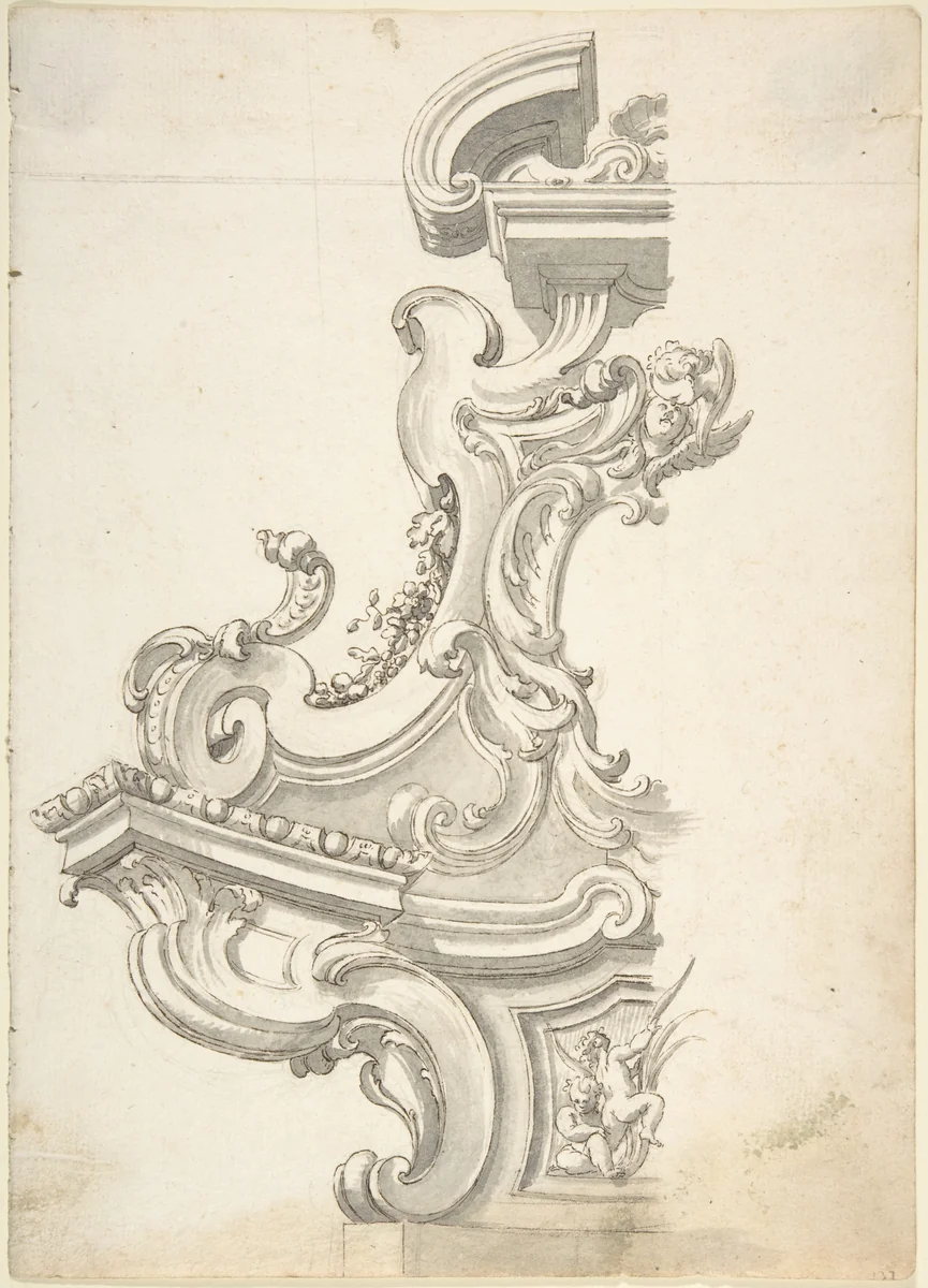 Design for One Half of an Overdoor by anonymous, drawing, 1700-1780