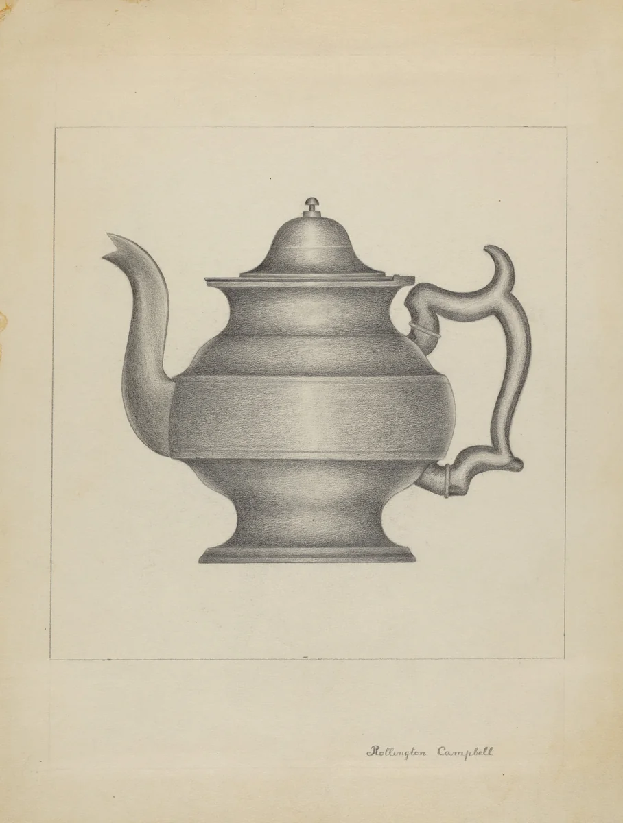 Pewter Teapot by Rollington Campbell, index of american design, 1936