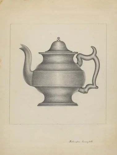 Pewter Teapot by Rollington Campbell, index of american design, 1936