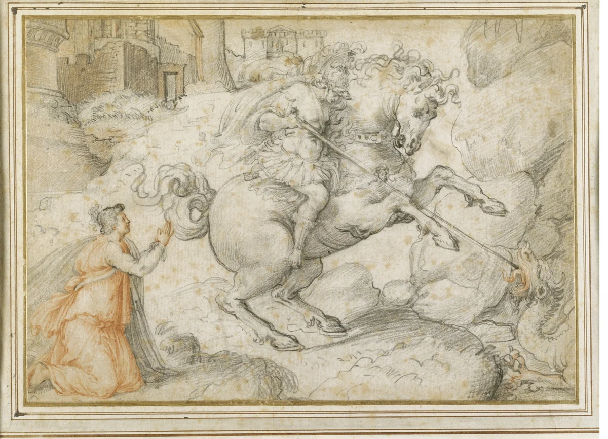 St. George and the Dragon by Francesco Salviati, drawing, 1530-1539