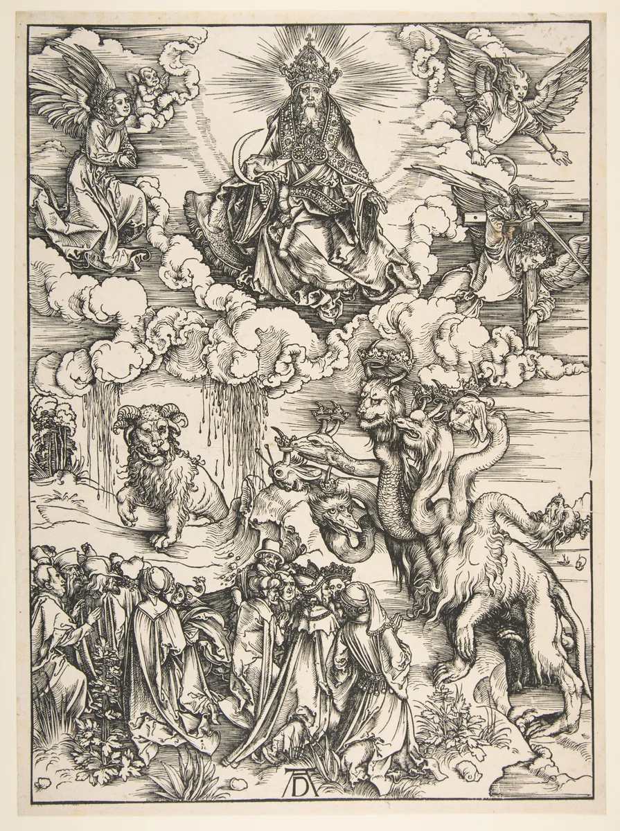 The Beast with Seven Heads and the Beast with Lamb's Horns, from "The Apocalypse" by Albrecht Dürer, print, 1497-1498