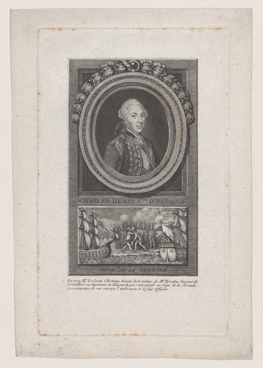 Portrait of Charles Henri, Comte D'Estaing by Jacques Barbié, print, 1779
