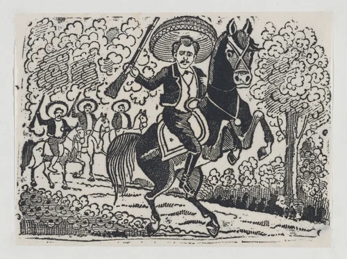 Emiliano Zapata on horseback, scene from the Mexican Revolution by José Guadalupe Posada, print, 1906-1916