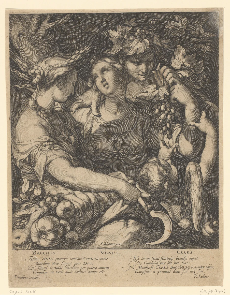 Venus, Bacchus en Ceres by anonymous, print, 1575-1651