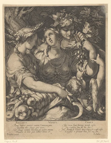 Venus, Bacchus en Ceres by anonymous, print, 1575-1651