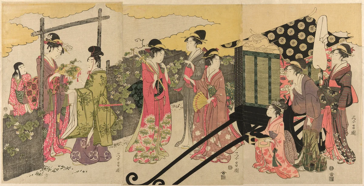 Parody of the Yugao Chapter of the Tale of Genji by Chokosai Eisho, print, 1790-1802